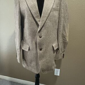 Vtg Mens Wool Blazer Jacket Grandpa Core Made in Czech 42R Chevron Pattern
